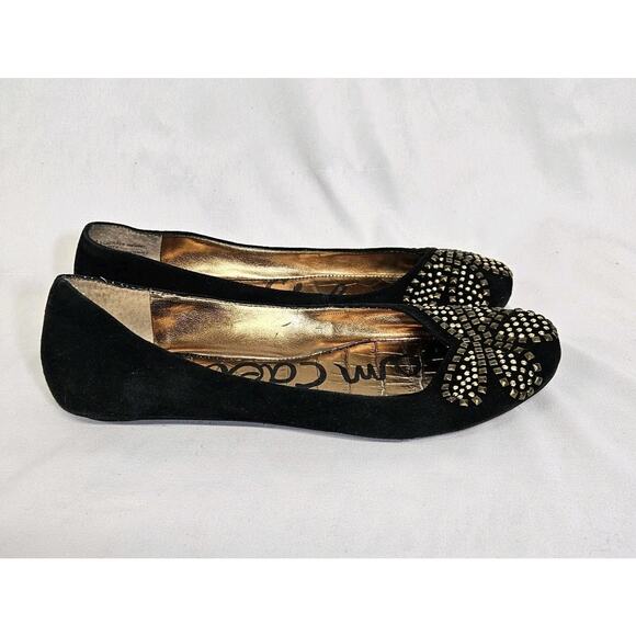 Sam Edelman Charleen Black Suede Leather Bronze Studded Toe Ballet Flats Size 8 - Picture 5 of 10